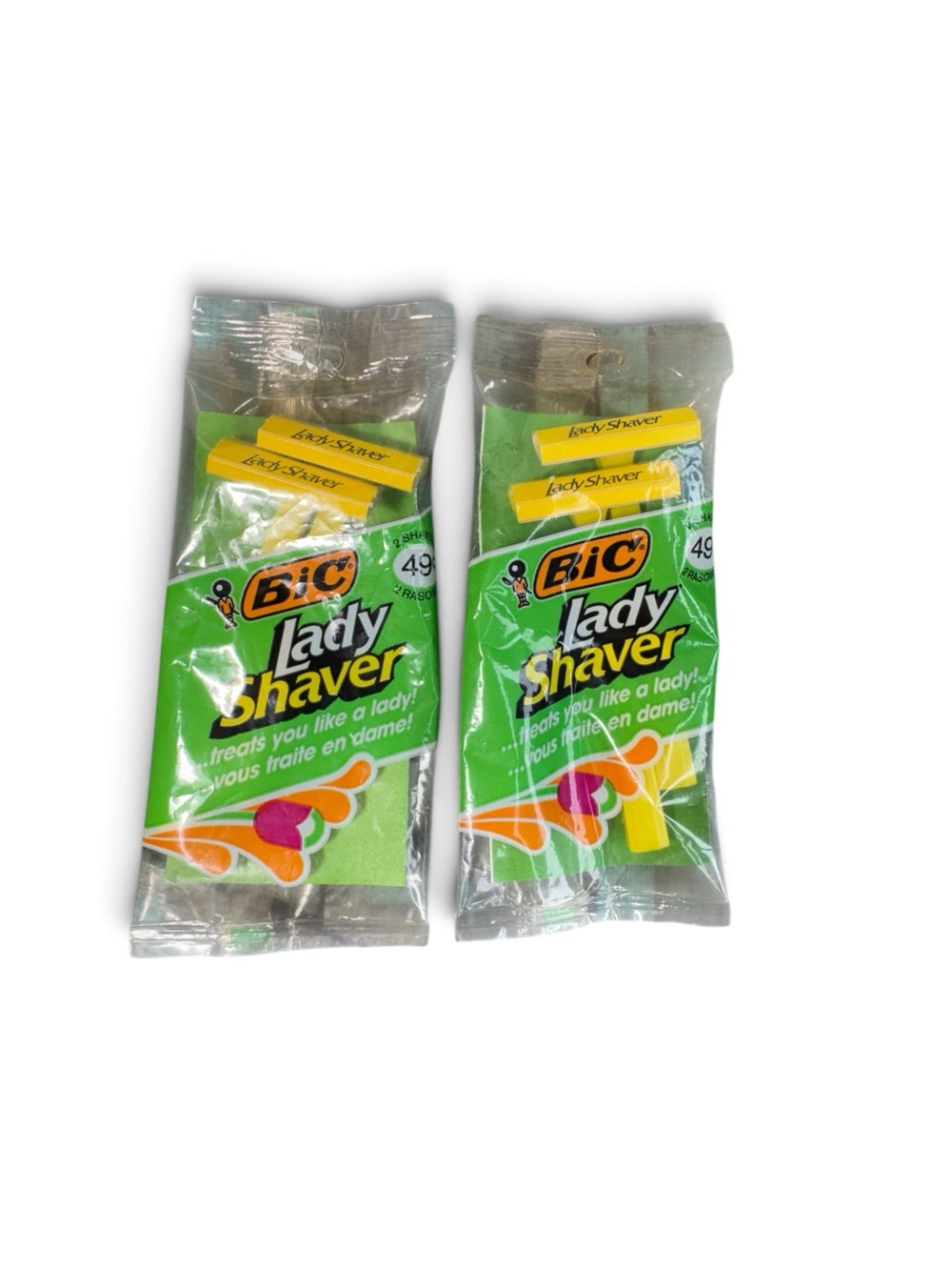 Vintage 1970s Bic Lady Shaver Package of 2 Yellow Razor Unused T.V. Movie Prop